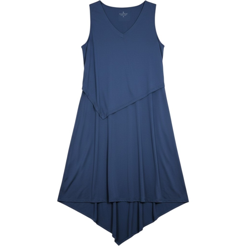 Cuddl Duds V Neck Tank Dress Women M Blue Asymmetrical Layered Overlay Lagenlook